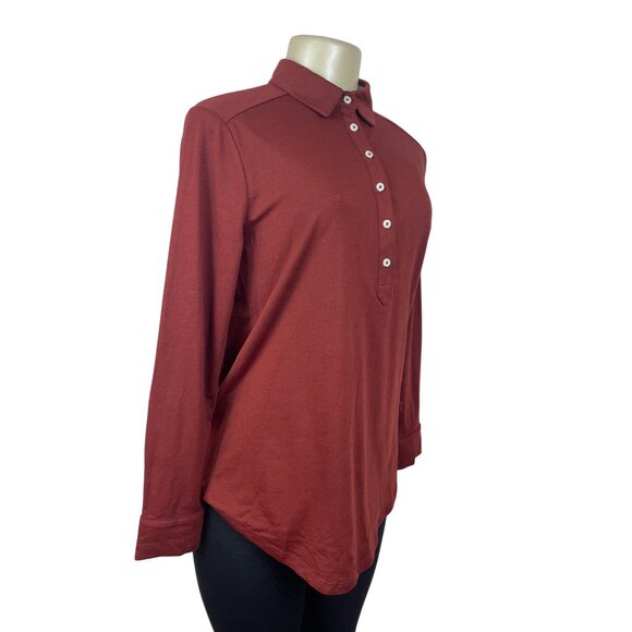 Lands End Womens Long-Sleeve Polo Shirt Red Brown Soft Fit Size SP - New - Picture 2 of 9